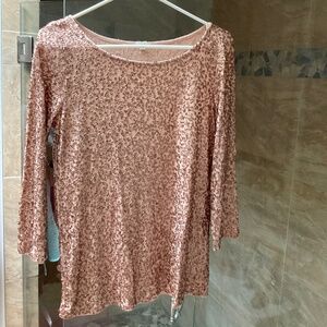 J Crew 3/4 length sleeve Peach / Rose Gold Sequins top SM